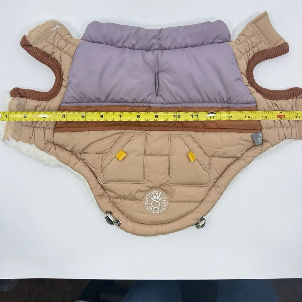 GF Pet Summit Puffer Fleece Lining Jacket Dog Cat Leash Hole Purple Tan Brown XS